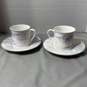 Vintage Mikasa Maxima Floral Monet Cup and Saucer Set Fine China Japan Set of 2